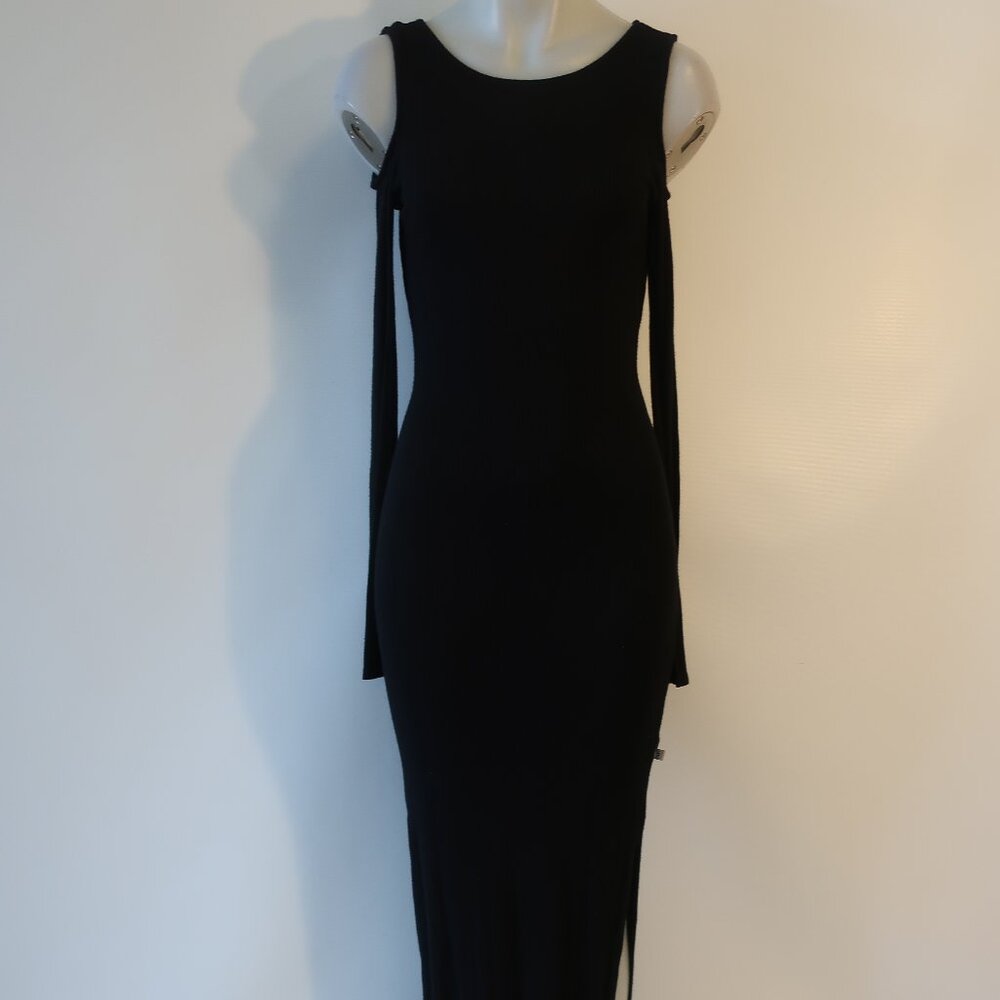 Womens NYTT Black Ribbed Cold Shoulder Maxi Dress 1/S